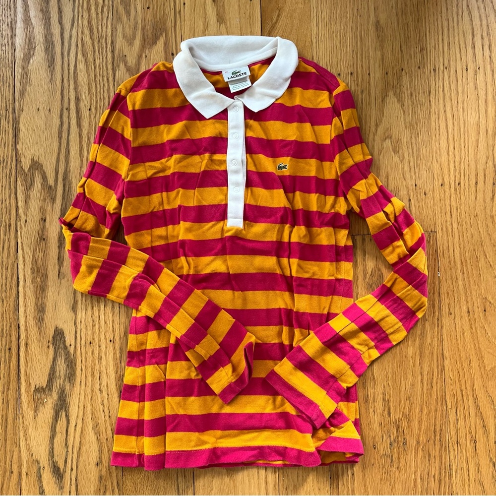 Lacoste striped polo long sleeve pink orange